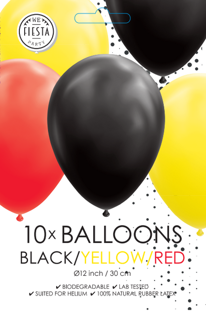 Globos Negro Amarillo Rojo 30cm 10pcs