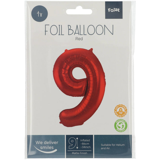 Globo Foil Figura 9 Rojo Mate XL 86cm vacío