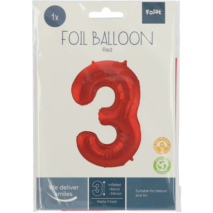 Globo Figura 3 Rojo Mate XL 86cm vacío