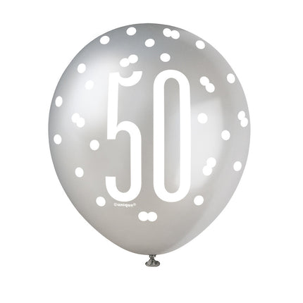 Globos 50 Años Puntos Negro 30cm 6pcs