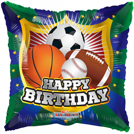 Globo de Helio Cuadrado Happy Birthday Sport 45cm vacio