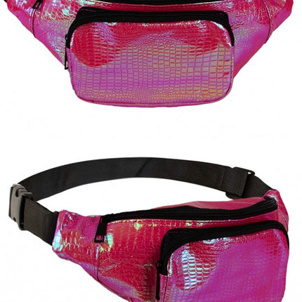 Bolso Hip Piel Serpiente Estampado Fucsia