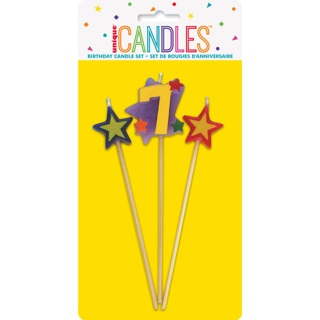 Set de Velas 7 Años Estrellas 26cm 3pcs