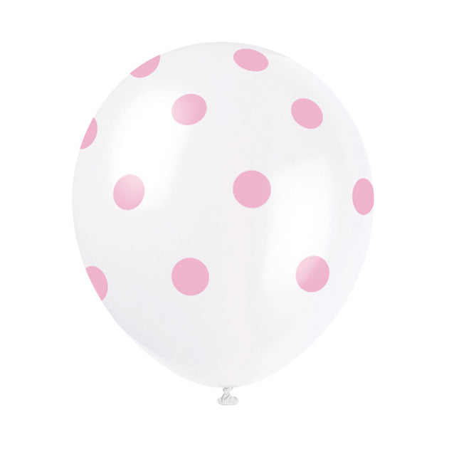 Globos Blancos Lunares Rosa Claro 30cm 6pcs