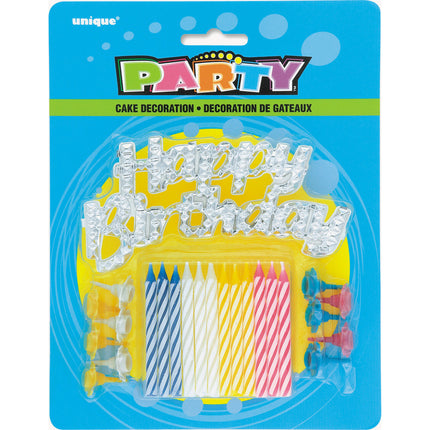 Set para tarta Feliz Cumpleaños 20cm 13 piezas