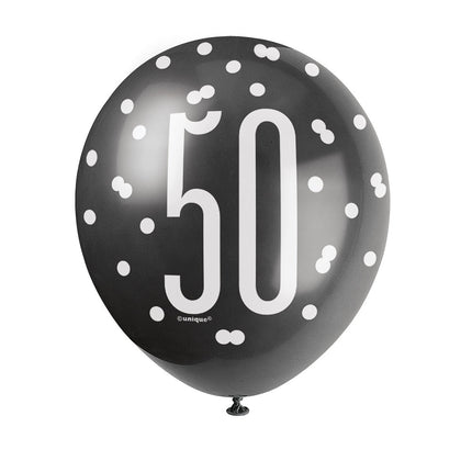 Globos 50 Años Puntos Negro 30cm 6pcs