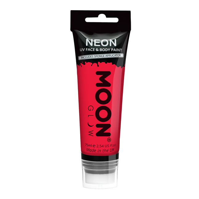 Pintura facial UV neón Moon Glow con aplicador de esponja Rojo intenso 75ml