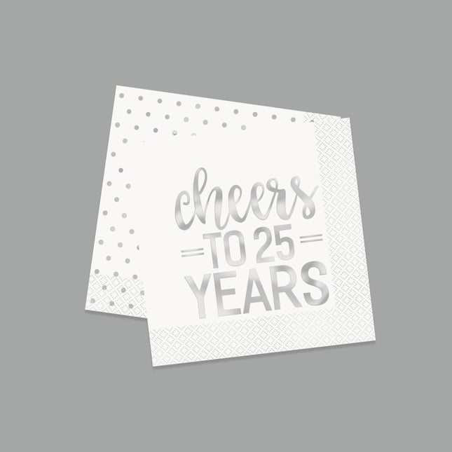 Servilletas Cheers To 25 Year Plata 25cm 16pcs