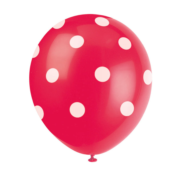 Globos Rojos Lunares Blancos 30cm 6pcs