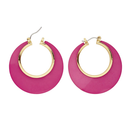 Pendientes Disco 70S Oro Fucsia