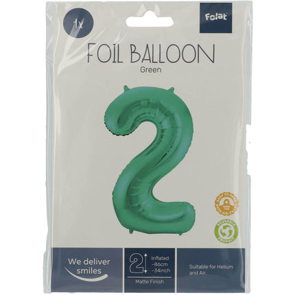 Globo Foil Figura 2 Verde Mate XL 86cm vacío