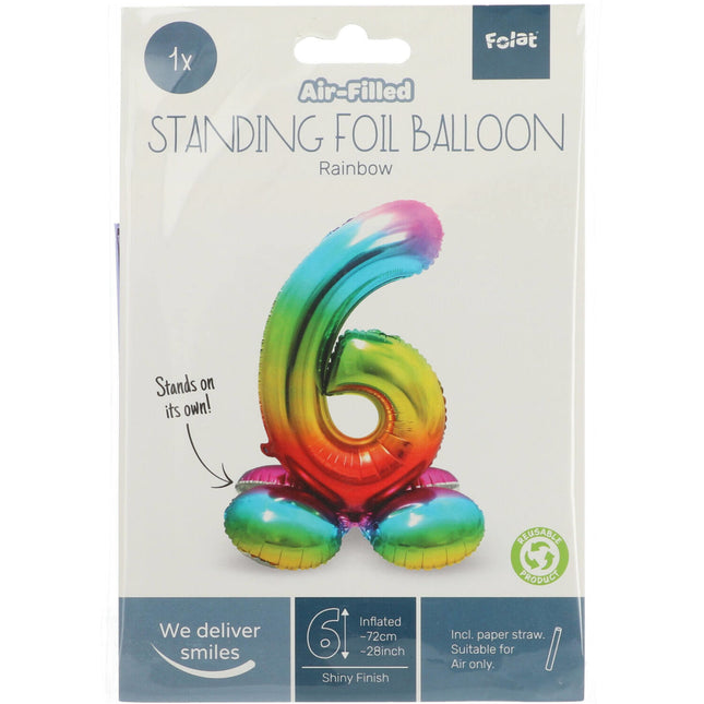 Globo Foil Figura 6 Arco Iris con soporte 72cm