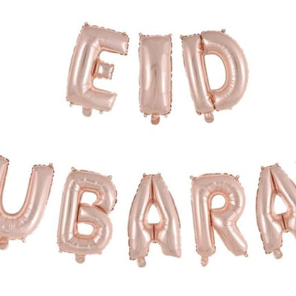 Globos Letra Eid Mubarak Oro Rosa Vacíos