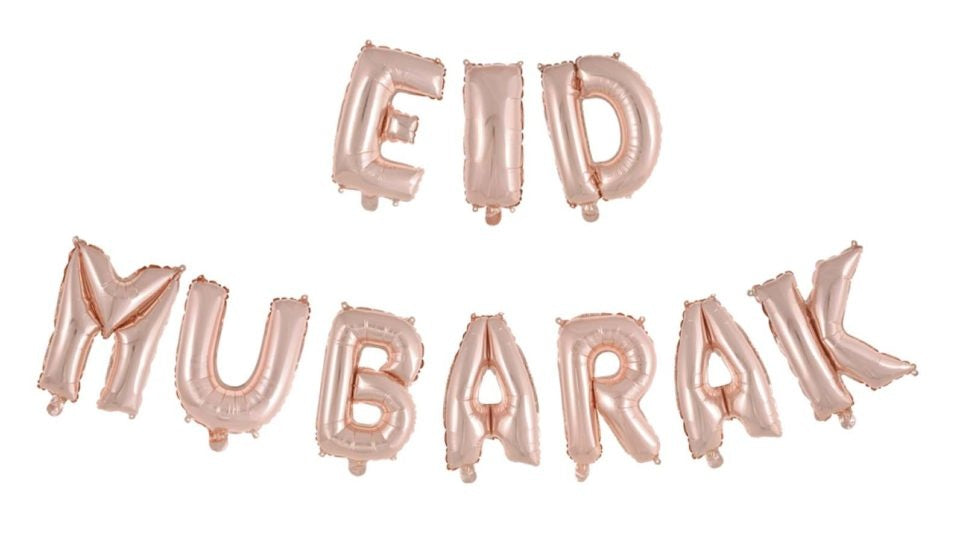 Globos Letra Eid Mubarak Oro Rosa Vacíos