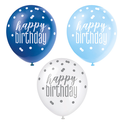 Globos Feliz Cumpleaños Lunares Azul 30cm 6pcs