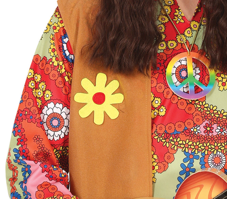Disfraz de Hippie 60S Hombre de color con chaleco marrón
