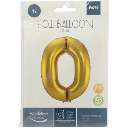 Globo Foil Figura 0 Oro Metalizado XL 86cm vacío