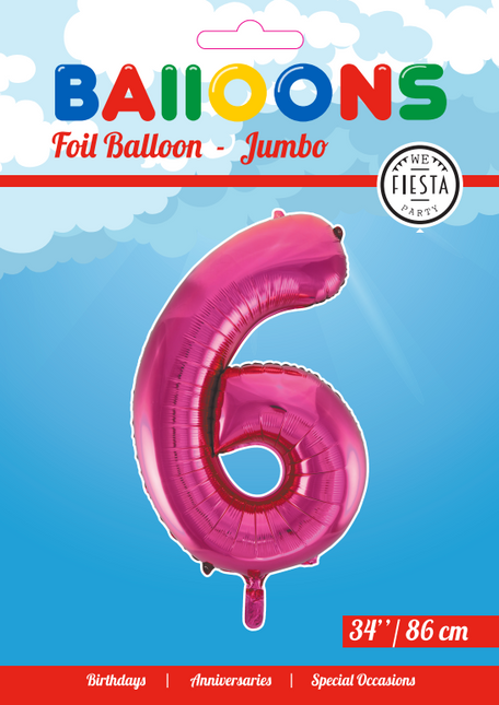 Globo Foil Figura 6 Fucsia XL 86cm vacio