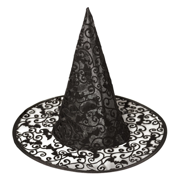 Halloween Sombrero de Bruja Encaje Negro