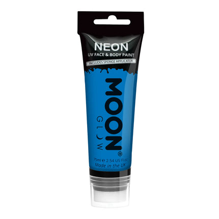 Pintura facial UV neón Moon Glow con aplicador de esponja Azul intenso 75ml