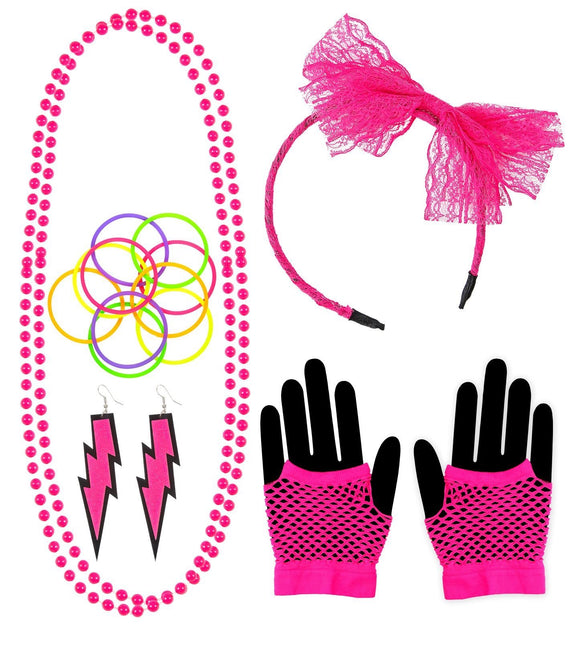 Neon 80S Juego de accesorios Rosa 5 piezas