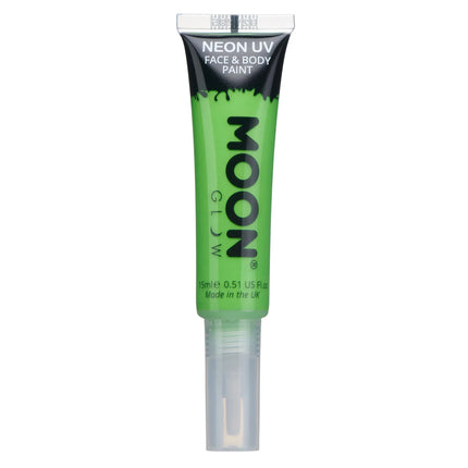 Pintura facial UV neón Moon Glow con pincel aplicador Verde intenso 15ml