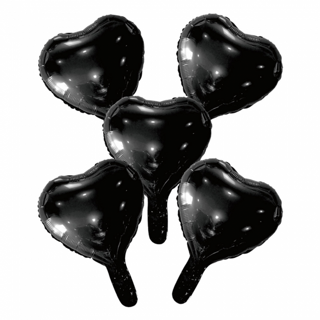 5 Globos de foil corazón con pajita de papel 9" negro