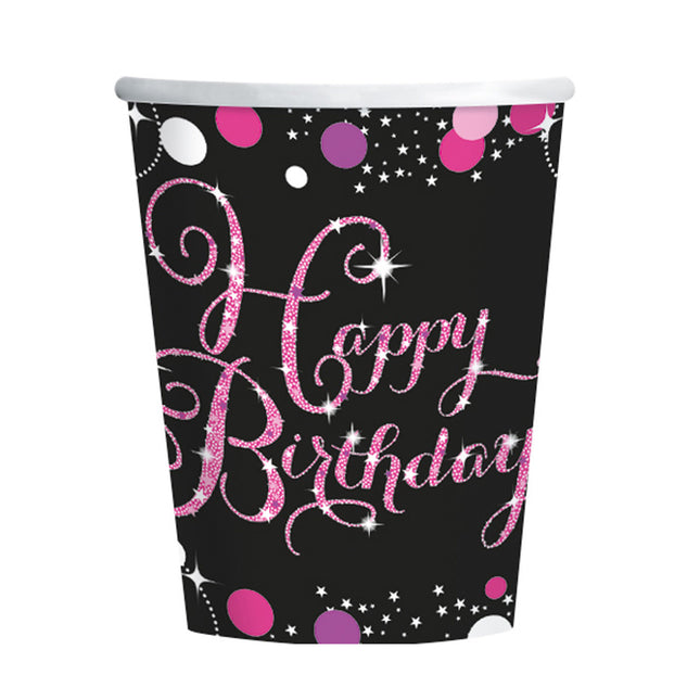 Tazas de Cumpleaños Feliz Cumpleaños Cartón Rosa 266ml 8pcs