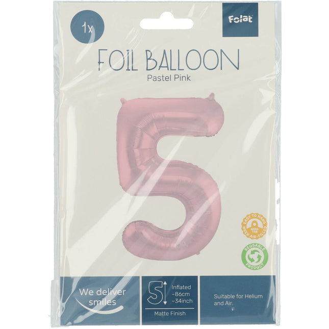 Globo Foil Figura 5 Rosa Pastel XL 86cm vacío