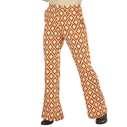 Pantalones Disco 70S Naranja Plaid Hombre