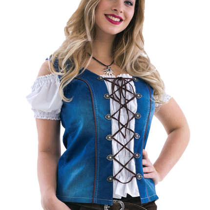 Blusa Blanca Azul Señoras Trachtenmieder