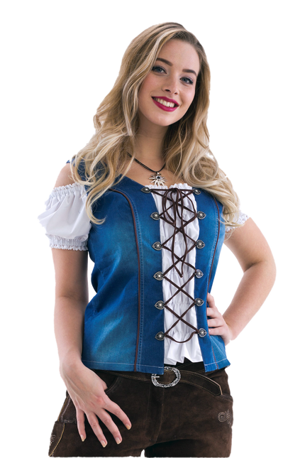 Blusa Blanca Azul Señoras Trachtenmieder