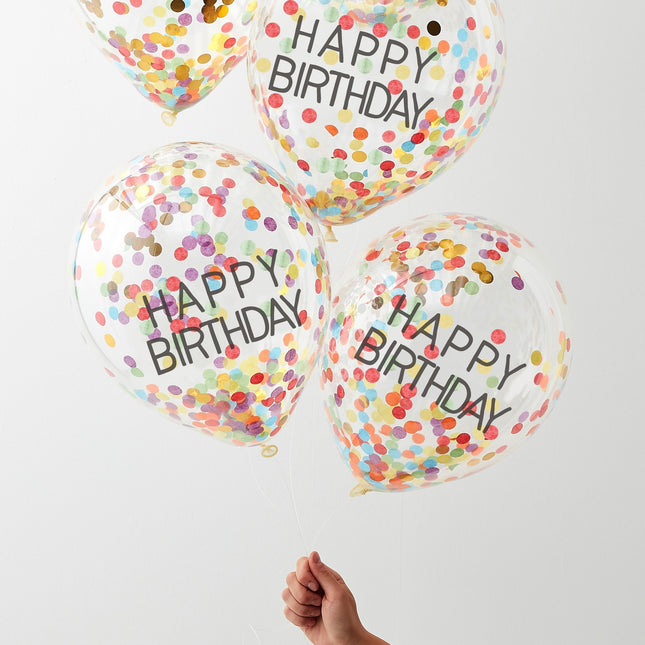 Arco Iris Feliz Cumpleaños Confetti Globos 30cm 5pcs