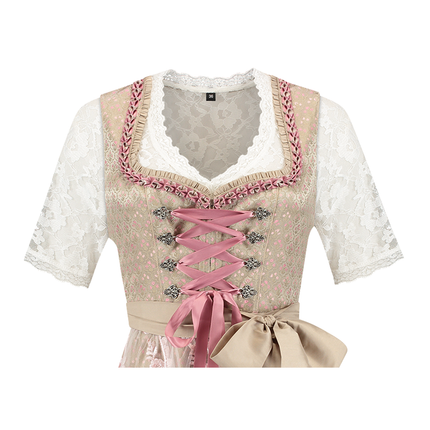 Vestido Dirndl Rosa Dorado Oktoberfest Señoras 2 Piezas