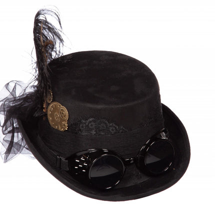 Sombrero Negro Steampunk Con Gafas