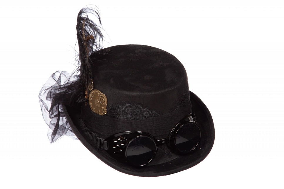 Sombrero Negro Steampunk Con Gafas