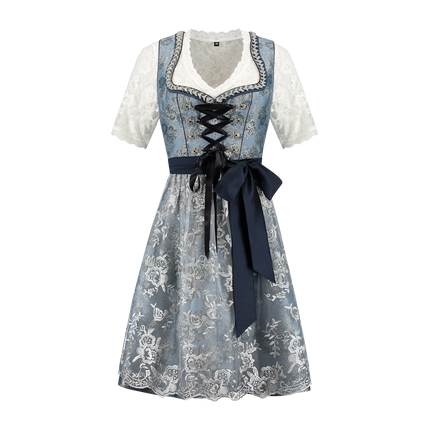 Vestido Dirndl Azul Plata Oktoberfest Señoras 2 Piezas