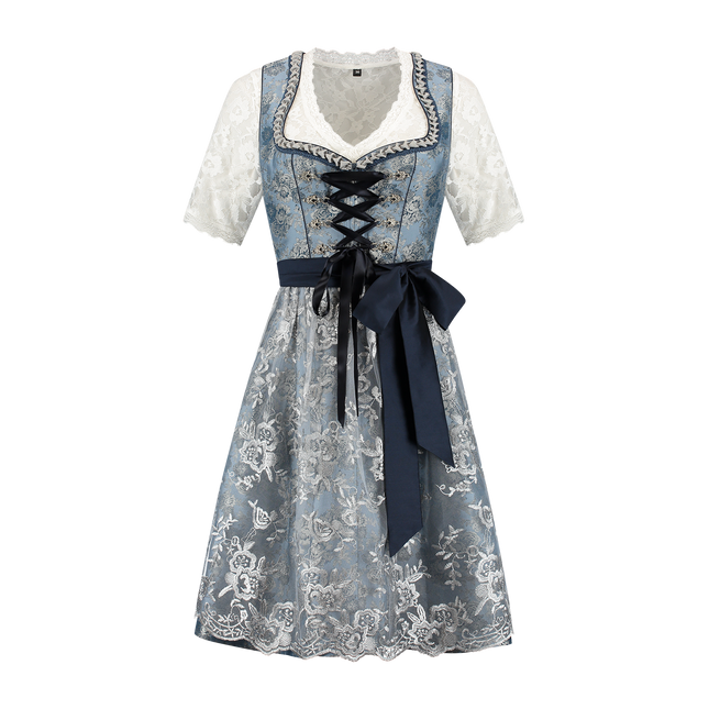 Vestido Dirndl Azul Plata Oktoberfest Señoras 2 Piezas