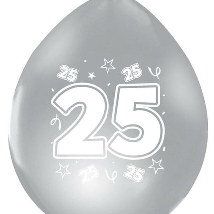 Globos Plateados 25 Años Metalizados Doble Cara 30cm 8pcs