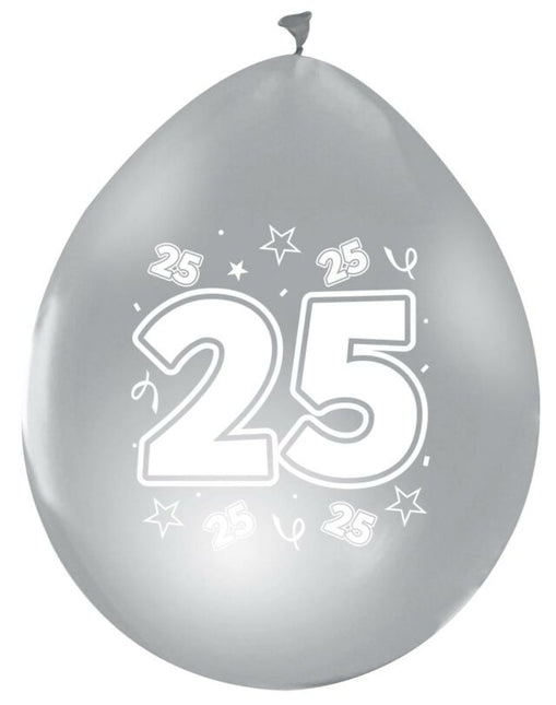 Globos Plateados 25 Años Metalizados Doble Cara 30cm 8pcs