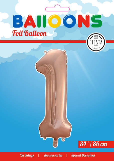 Globo Foil Figura 1 Oro Rosa XL 86cm vacío