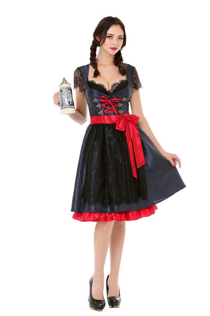 Vestido Dirndl Oktoberfest Negro Rojo Lazo