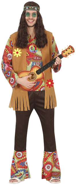 Disfraz de Hippie 60S Hombre de color con chaleco marrón