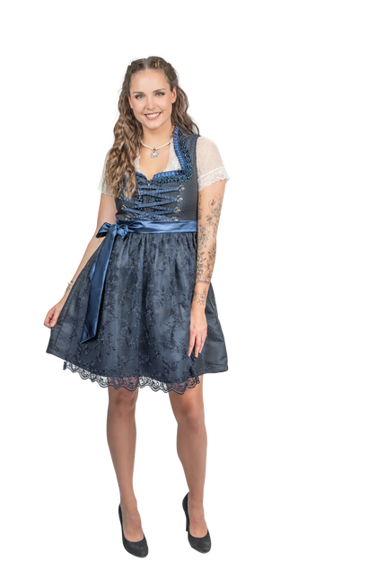 Azul oscuro Dirndl Vestido Oktoberfest Mujer 2 Piezas