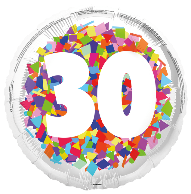 30 Años Globo de Helio Confeti Vacío 45cm