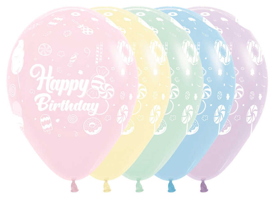 Globos Feliz Cumpleaños Dulce Pastel Mate Mix 30cm 25pcs