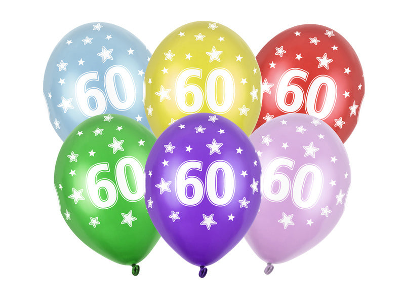 Globos 60 Años Coloreados Metálicos 30cm 6pcs