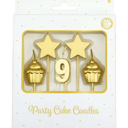 Velas 9 Años Cupcake Oro 17,5cm