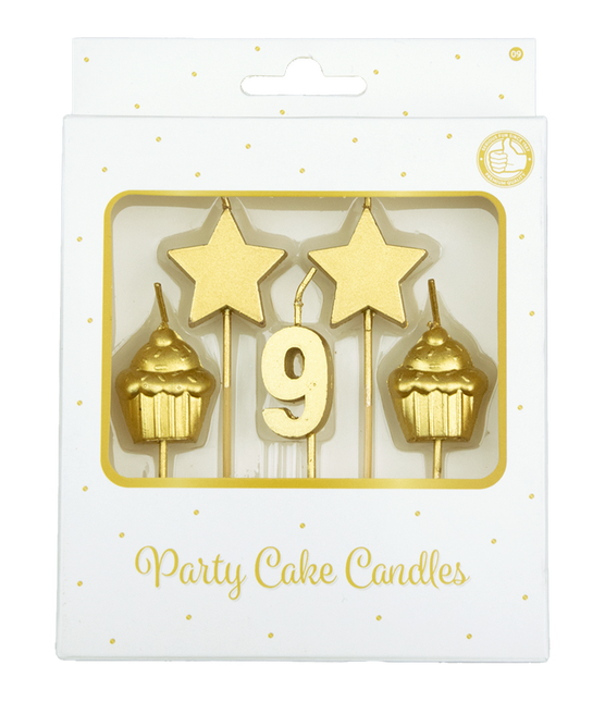 Velas 9 Años Cupcake Oro 17,5cm