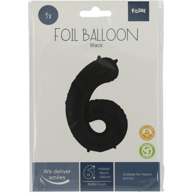 Globo Foil Figura 6 Negro Mate XL 86cm vacío